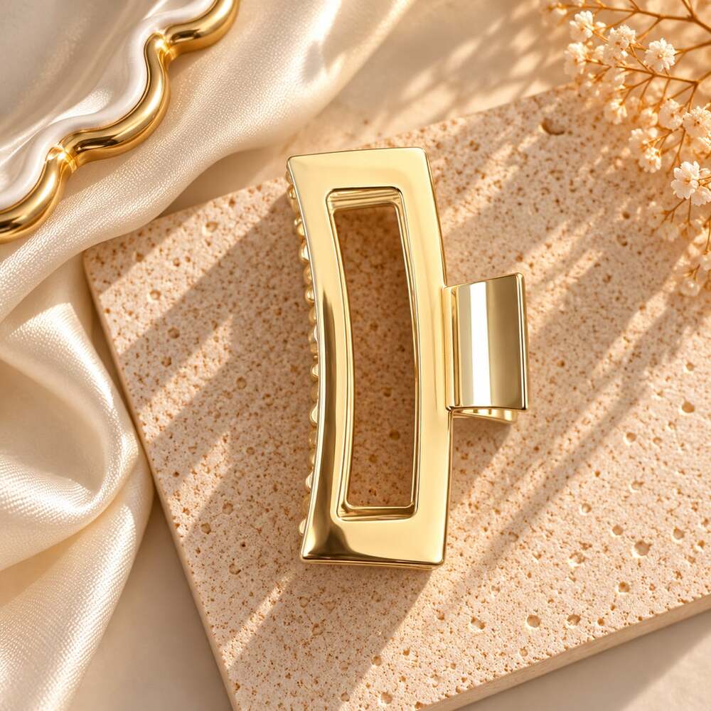 Minimalist Gold Geometric Claw Clip Quiet Luxury Sleek Hair Accessory